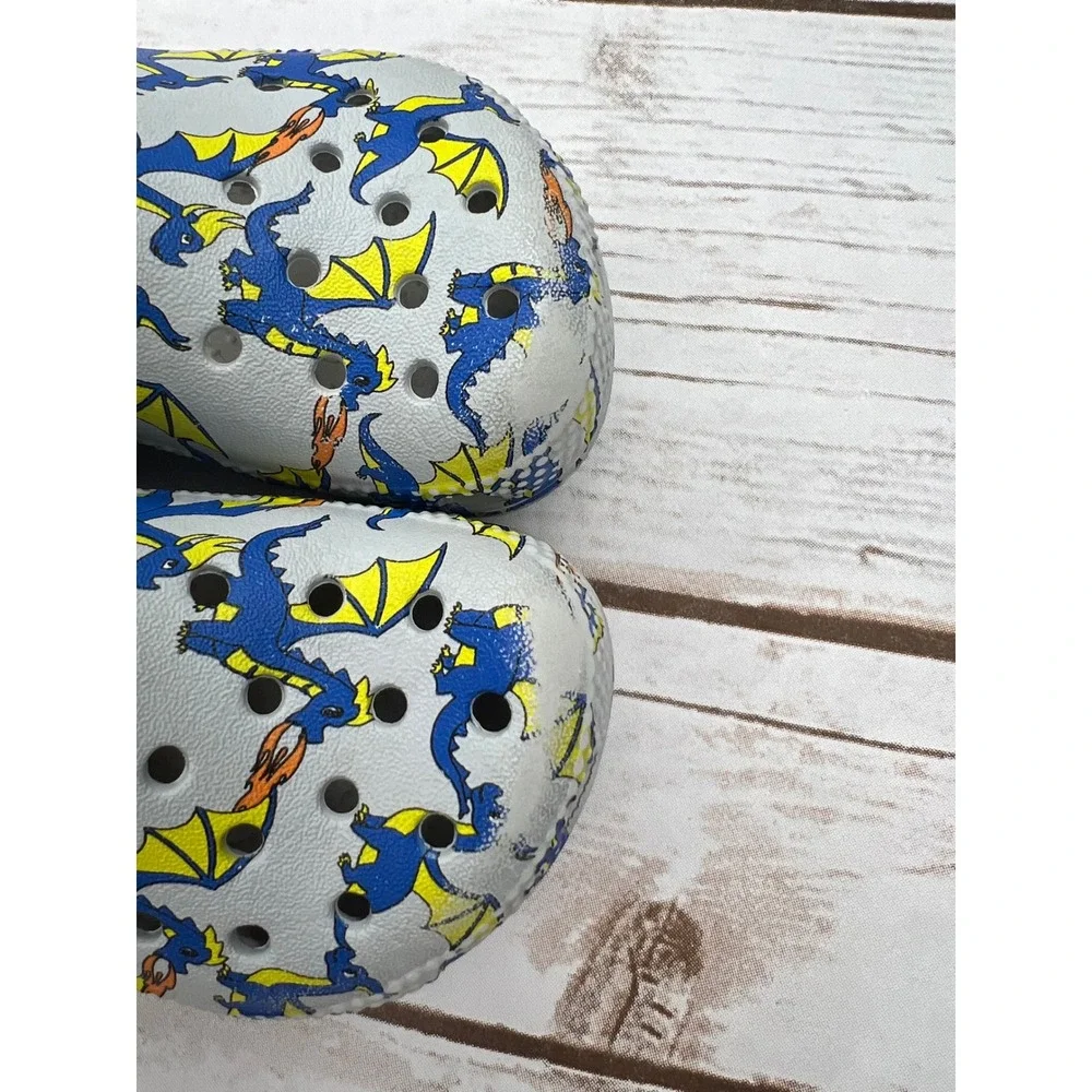Crocs Clogs Gray Blue Dragon Fire Print Kids Boys Shoes Size C12